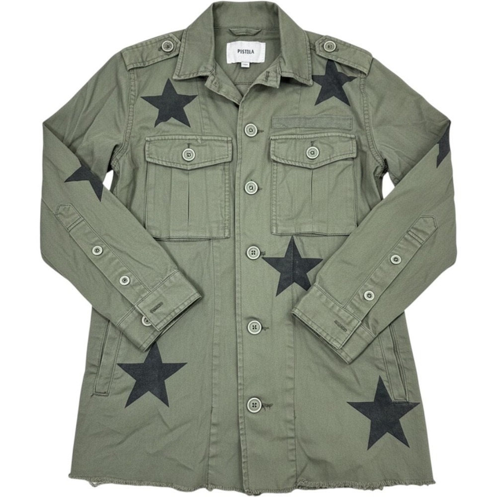 Pistola Olive Green Star Print Utility Jacket Raw Hem P5030SOL-ROY XS